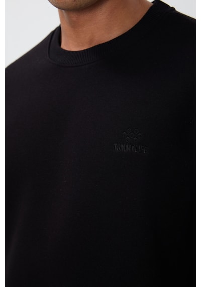 Tommy Life Siyah Pamuklu Kalın İçi Tüylü Yumuşak Dokulu Comfort Fit Nakışlı Erkek Eşofman Takım -85265 Siyah