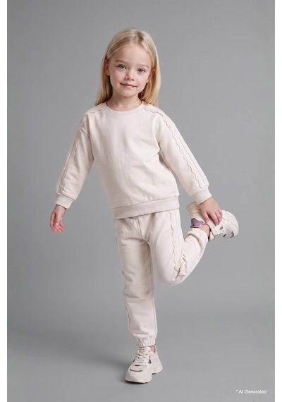 Defacto Pamuklu Regular Fit 2'li Ekru Kız Bebek Alt-üst Takım I2904a5/er134