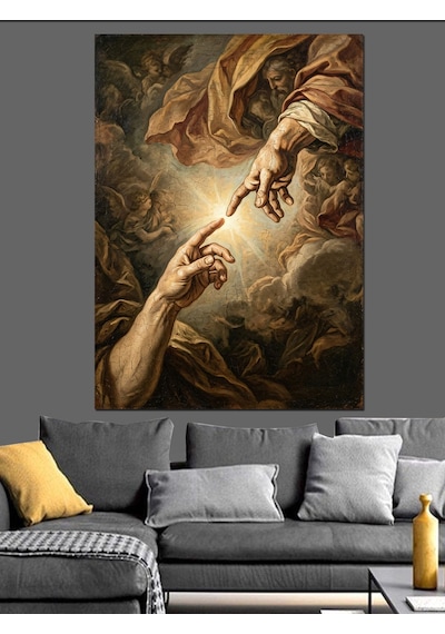 Adem'in Yaratılışı Michelangelo Dokunuşu Dekoratif Kanvas - Mdf Ahşap Tablo