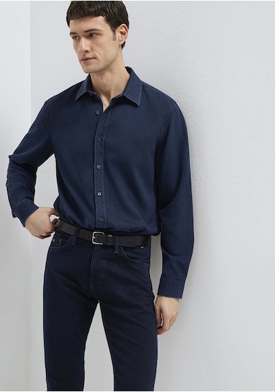 Mavi - Lacivert Tencel Liyosel Gömlek 0210818-70494 Lacivert
