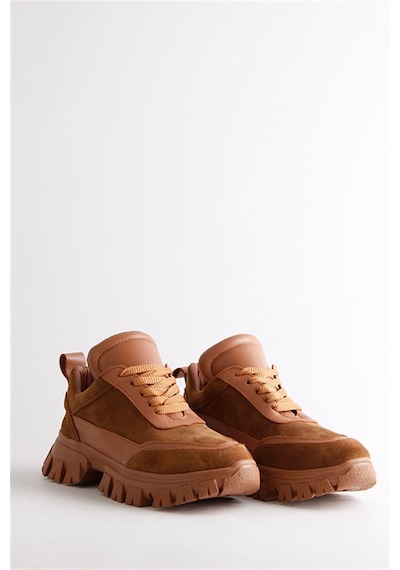 Diora Kahve Süet Deri Bağcıklı Kadın Sneakers-Kahve Kahverengi