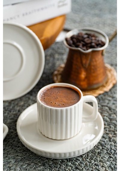 Satürn 4 Parça 2 Kişilik Porselen Kahve Fincan Takımı Kırık Beyaz