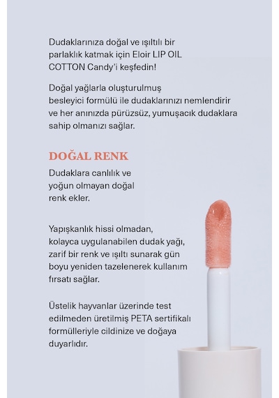 Lip Oil Gloss Cotton Candy Dudak Parlatıcısı Nemlendirici Dudak Yağı Cotton Candy