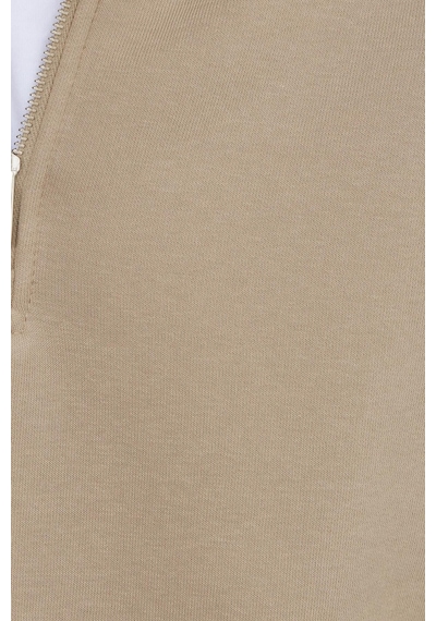 Tudors Unisex Relax Fit Rahat Kesim Pamuklu İçi Polarlı Yarım Fermuarlı Taş Renk Kapüşonlu Sweatshirt-37024 Gri