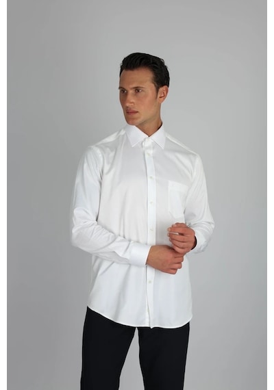 Lorenzo Mazzoli Lm385 R 900 Beyaz Pamuk Saten Regular Fit Erkek Gömlek Beyaz