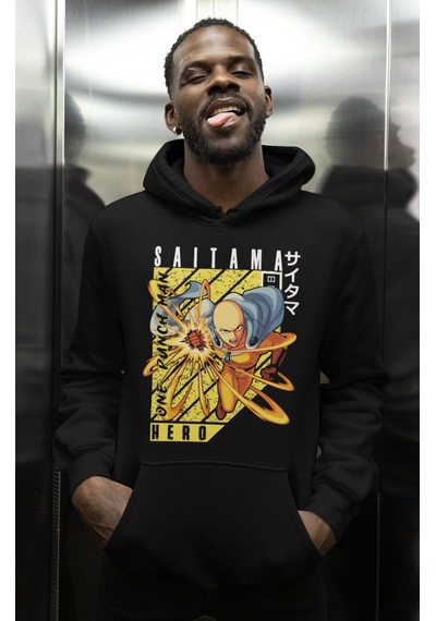 Sevbano Tasarım One Punch Man Saitama Hero Baskılı Unisex Oversize Anime Siyah
