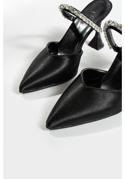 Duxal Shoes Turuncu Saten Taş Detaylı Topuklu Ayakkabı Siyah