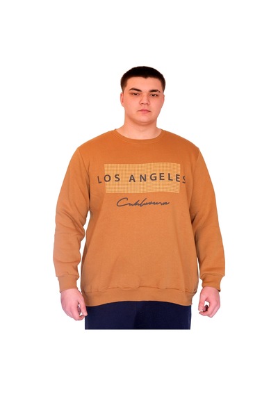 Mode Xl Büyük Beden Erkek Sweatshirt Bisiklet Yaka Los Angeles U24561 Camel Camel