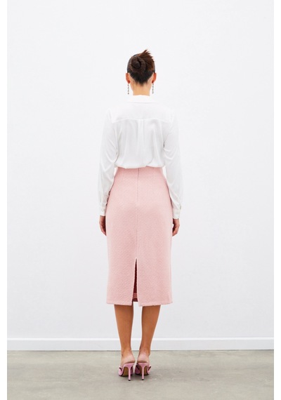 Sateen Midi Boy Tüvit Etek - Pudra-135029 Pudra