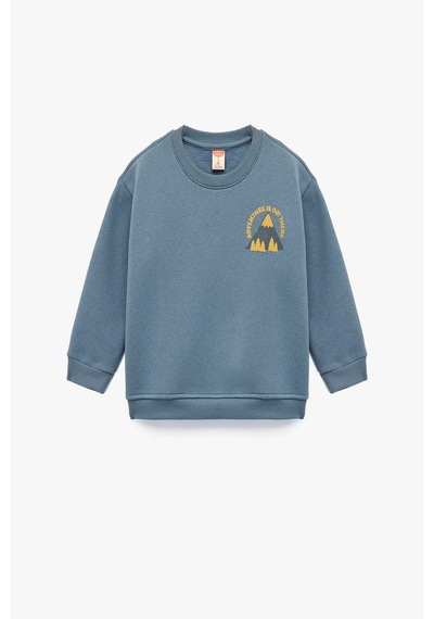 Koton Erkek Bebek Baskı Detaylı Bisiklet Yaka Uzun Kollu Şardonlu Sweatshirt Mavi