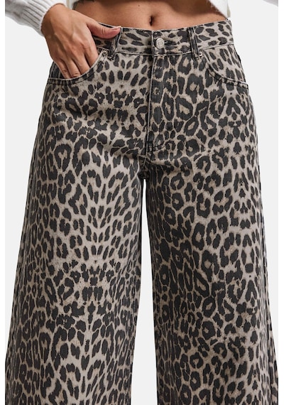 Kadın Leopar 1w6-26 Palazzo Fit Özel Desen Denim Jean