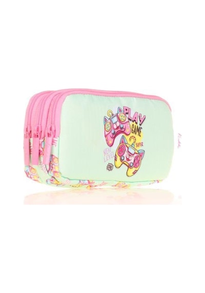 Kaukko Kids 3 Bölmeli Kalem Çantası Flat Game Yeşil L8151