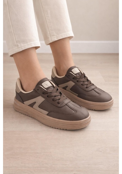 Unisex Rahat Taban Bağcıklı Sneaker Ayakkabı Kahverengi