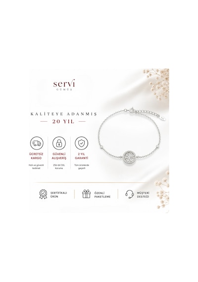 Servi 925 Ayar Gümüş Zirkon Taşlı Hayat Ağacı Bileklik-450