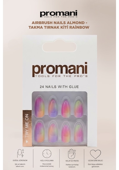 Airbrush Nails Almond - Takma Tırnak Kiti Rainbow