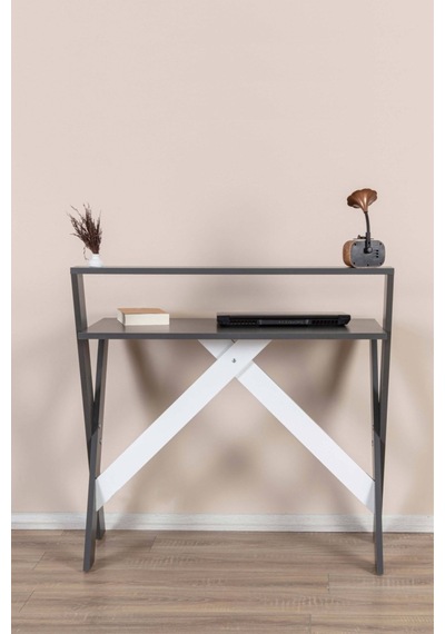 Enda Home X Ayaklı Raflı Ders Çalışma Masası 50x90 Cm Antrasit