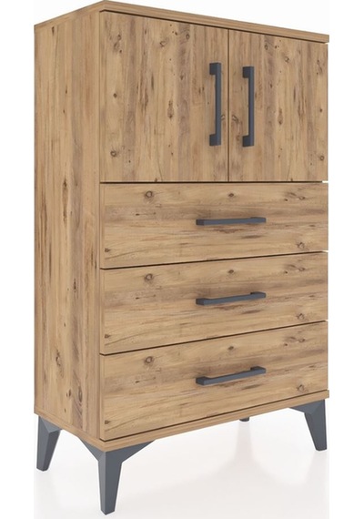 Arges Komodin Tek Raflı 3 Çekmeceli 2 Kapaklı 60x30x96 Çam-çam Çam