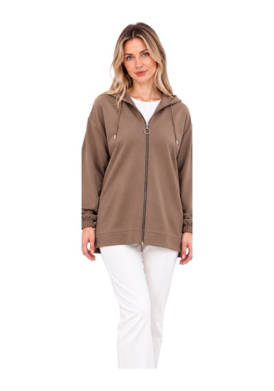 Fiolin Kristal 2 İplik Salaş Fermuarlı Sweatshirt Cappuchino