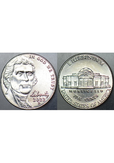 Amerika 5 Cent 2022 D Jefferson Nıckel. Çilaltı+