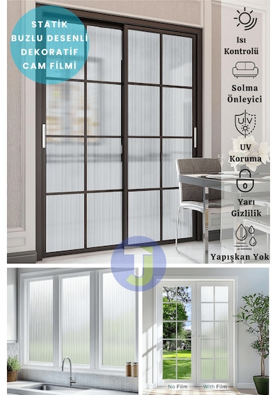 Technojet Statik Buzlu Desenli Cam Kaplama Filmi Duşa Kabin Ofis Balkon Dekorasyon Folyo 60cmx100cm Tk2027