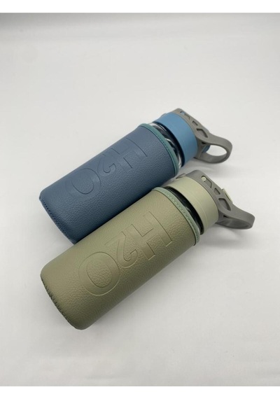 Deri Kılıflı Pipetli Cam Matara - 500 Ml-h2o87152 Mavi