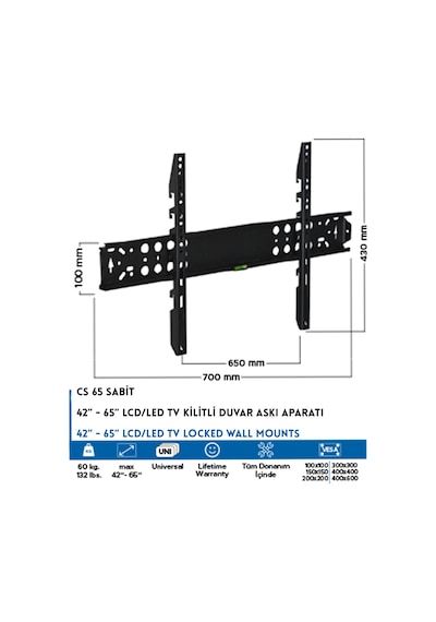 Cnr Cs65 42'' 65'' Sabit Televizyon Lcd/Led Askı Aparatı