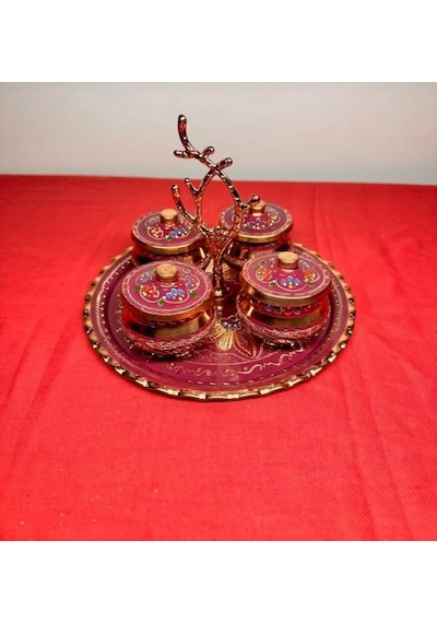 Bakır 4lü Baharatlık 5 Kırmızı