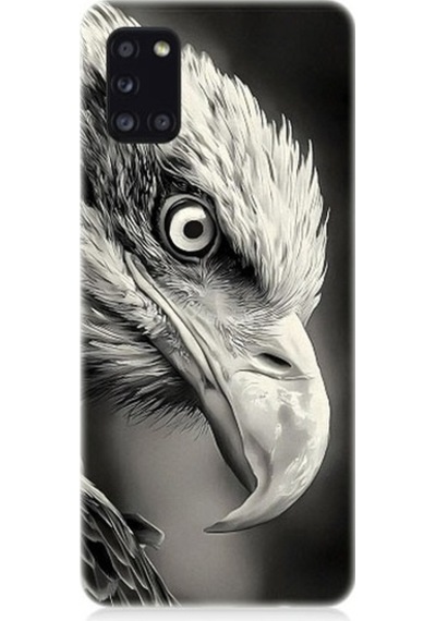 Samsung Galaxy A31 Uyumlu Siyah Beyaz Kara Kartal Başı Desenli Silikon Kılıf