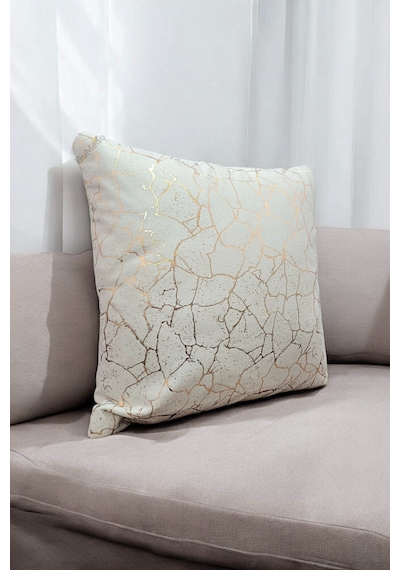 Soho Kumaş Altın Varak Desenli Dekoratif 4'lü Kırlent Yastık Kılıfı Seti 42 x 42 CM Krem