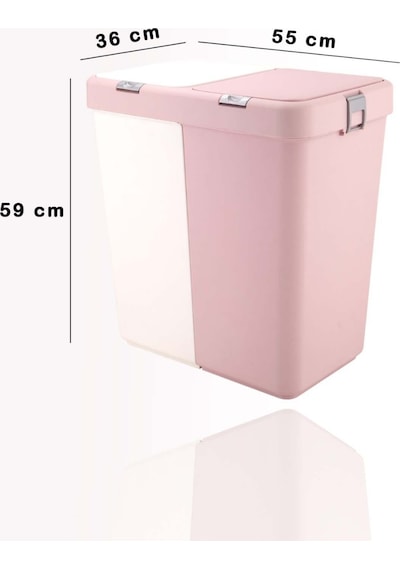 Pembe-beyaz Mote Ikili Dokunmatik Kirli Çamaşır Sepeti 2 Bölmeli Dokunmatik Kapak 80lt,