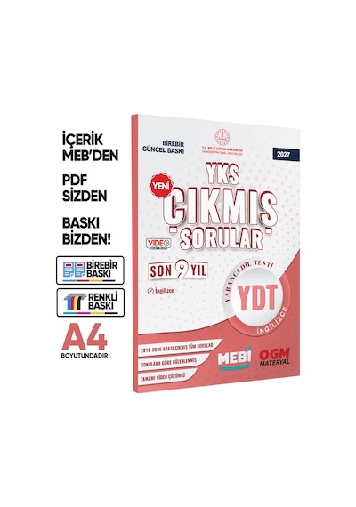 2027 YKS-YDT MEBİ İngilizce Yeni Nesil Çıkmış Soru Bankası Son 9 Yıl Video/PDF Çözümlü BASKI ÜCRETİ
