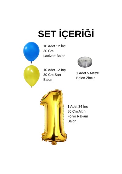 0 Yaş Sarı Lacivert Taraftar Temalı Doğum Günü Seti Sarı Lacivert Balonlar Altın Folyo Rakam Sarı