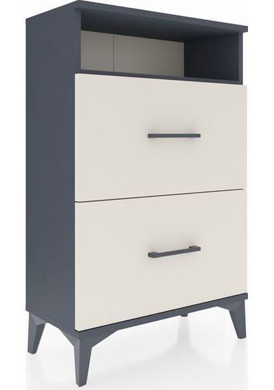 Arges Komodin Tek Raflı 2 Çekmeceli 60x30x96 Antrasit-aytaşı Antrasit