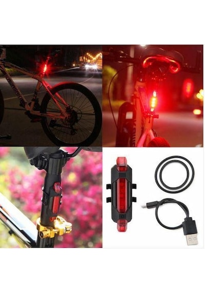Bisiklet Işığı Led Stop Arka Ikaz Işık Lamba Usb Şarjlı 4 Mod Kırmızı Işıklı Siyah