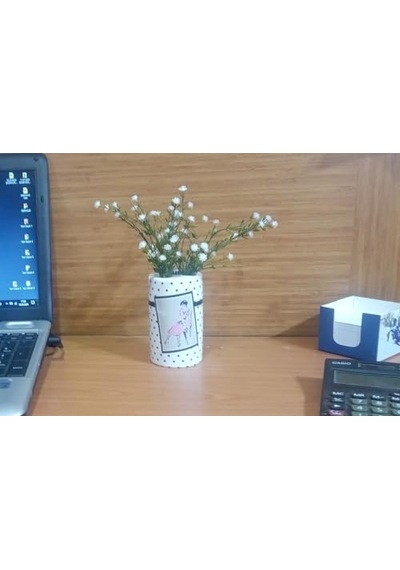 Tr Vazo Dahil,vazo Dahil,vazoda Çiçek,beyaz Yapay Çiçek,vazo Dekoratif Pembe Elbiseli Kadın 7x7x16cm Diğer