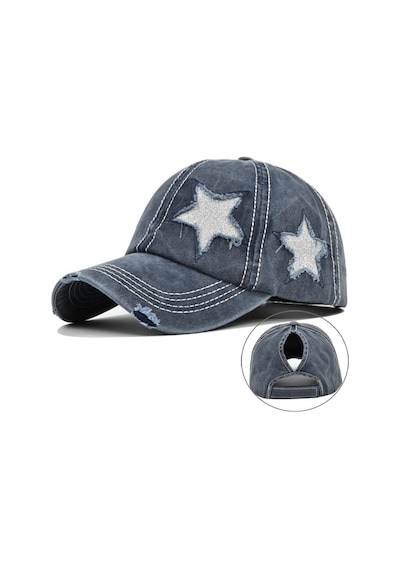 Valkyrie Vintage Lacivert Yıldız Nakışlı Şapka Unisex Eskitme Baseball Cap Ayarlanabilir Pamuk Günlük Spor Şapka