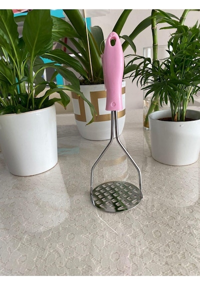 Plastik Saplı Metal Patates Ezici 27cm Pembe