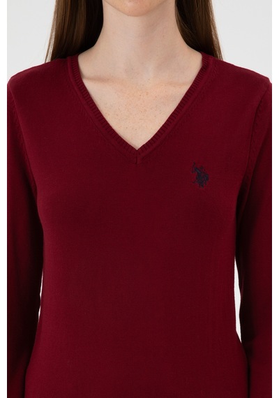 U.S. Polo Assn. Kadın Bordo V Yaka Basic Kazak 50313590-VR014