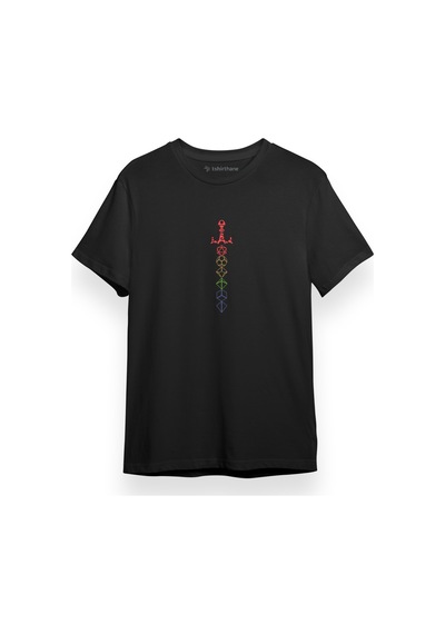 Siyah Kısa Kol Erkek Tshirt Dungeons And Dragons Rainbow Dice Sword Çok Renkli