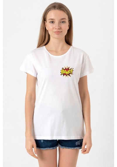 Big Bang Theory Bang Logo Beyaz Kadın Bisikletyaka Tshirt 001