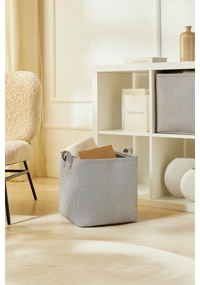 Ocean Home Textile 2'li Antrasit Renk Dokulu Kumaş Sepet Set 30 x 30 x 30 cm