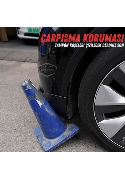 Üniversal Her Araca Uyumlu Esnek Tampon Köşesi Koruma Bandı Tampon Köşe Koruyucu Şerit Yumuşak Bant 2 Parça Siyah 28 Cm 00 Şüscaroto Aksesuar
