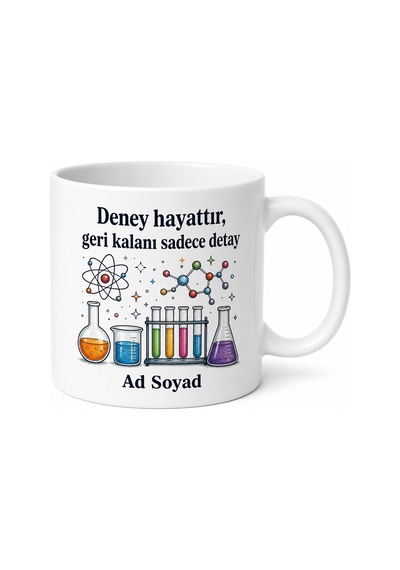 Deney Yapmayı Sevenlere Kupa Bardak Bilim Hediye Laboratuvar Tasarım Beyaz / Çok Renkli