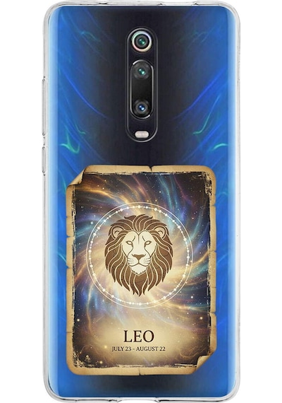 Xiaomi Mi 9t İle Uyumlu Burç Kartları Aslan Tasarımlı Şeffaf Silikon Kılıf Şeffaf