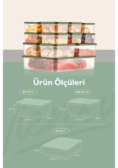 Vienev Buzdolabı Düzenleyici Organizer Mikrodalgaya Uygun Difriz Saklama Kabı Yeşil 17' Li