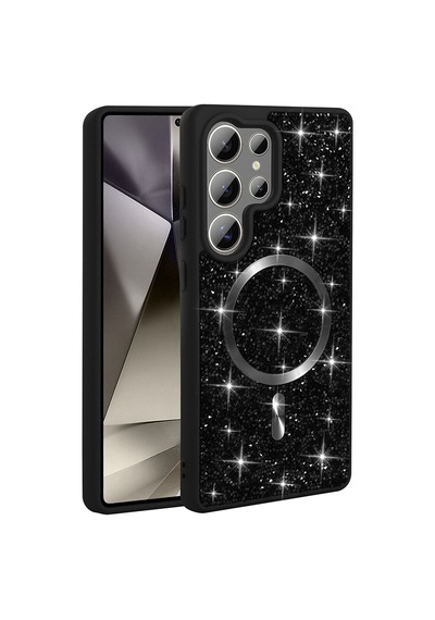 Maks Technology Galaxy Uyumlu S26 Ultra Kılıf Pırlanta Tasarımlı M-safe Şarj Özellikli Mkst Mozaik Silikon Kapak - Siyah