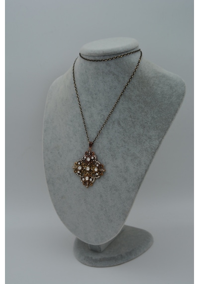 Stoneage Kolye Zirkon Taşlı Madeni Bronz Ve Zincir Altın