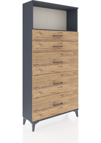 Arges Dolap Tek Raflı 5 Çekmeceli 88x30x182 Antrasit-çam Antrasit