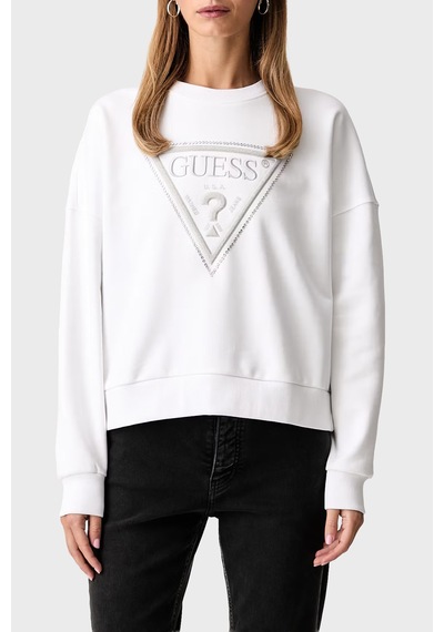 Guess Cn Triangle Glitter Sweat W6yq14k4352 Kadın Sweat W6yq14 K4352 G011 Beyaz