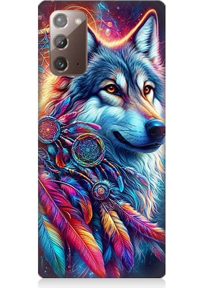 Samsung Galaxy Note 20 Uyumlu Renkli Tüylerde Kurt Ruhu Desenli Silikon Kılıf Çok Renkli